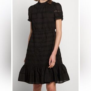 J Crew Re-Imagined Cotton Eyelet Lace Floral Embroidered Black Dress Ruffle Hem